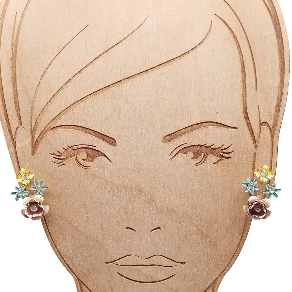 Vintage Floral Screw-Back Earrings With Enamel & Faux Pearl Accents Multicolor